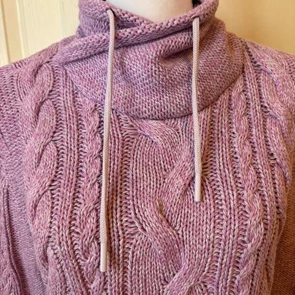 L.L. Bean Sweater Purple Double L Mixed Cable Knit Funnelneck Sweater Medium - Picture 8 of 12